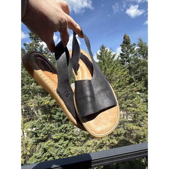 Born Inlet Slingback Sandals Womens 9M Black soft Leather Peep Toes Shoes - Picture 11 of 14